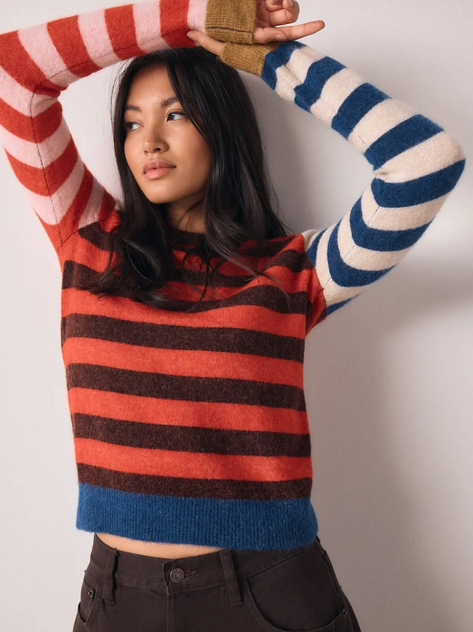 Multi Red/Blue Stripe - Trui met ronde hals en lange mouwen met wol