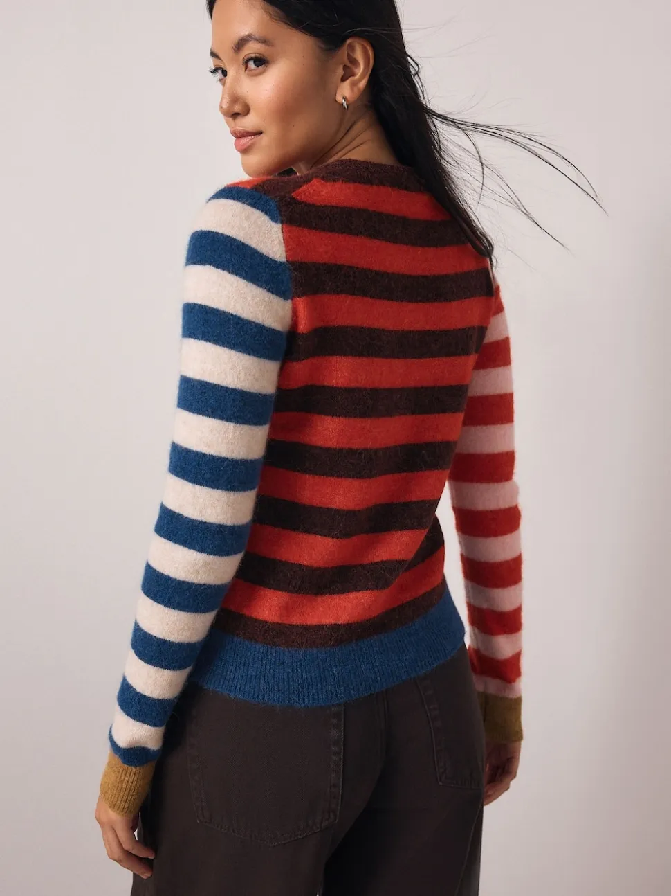 Multi Red/Blue Stripe - Trui met ronde hals en lange mouwen met wol
