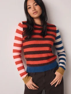 Multi Red/Blue Stripe - Trui met ronde hals en lange mouwen met wol