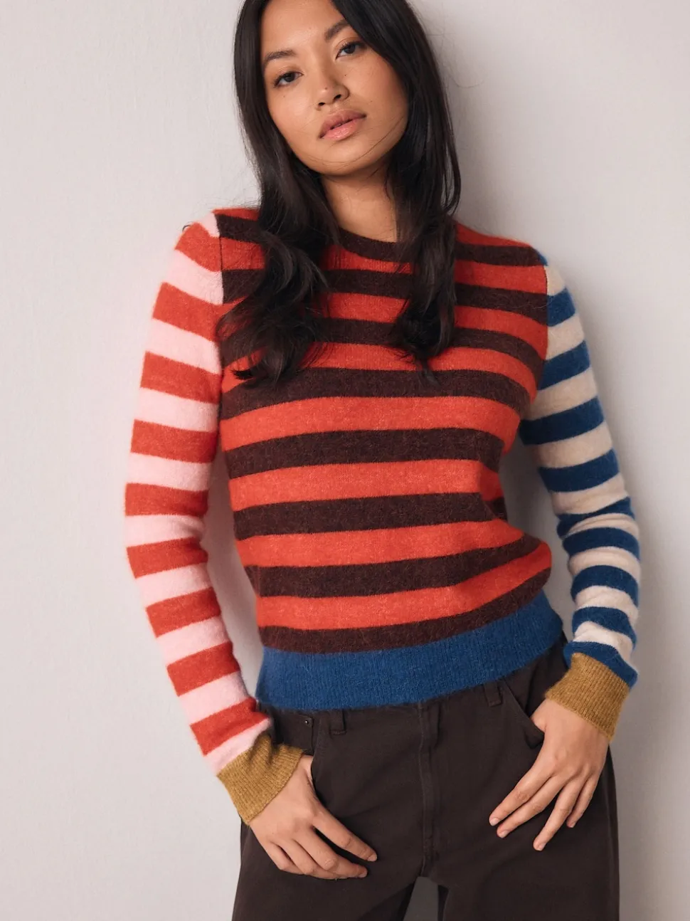 Multi Red/Blue Stripe - Trui met ronde hals en lange mouwen met wol