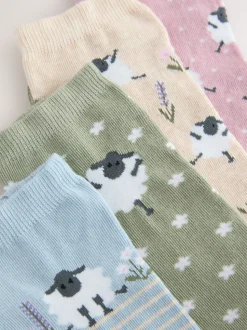 Multi Sheep Print - 4 paar sneakersokken