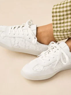 Naturel Broderie - Sneaker met veters