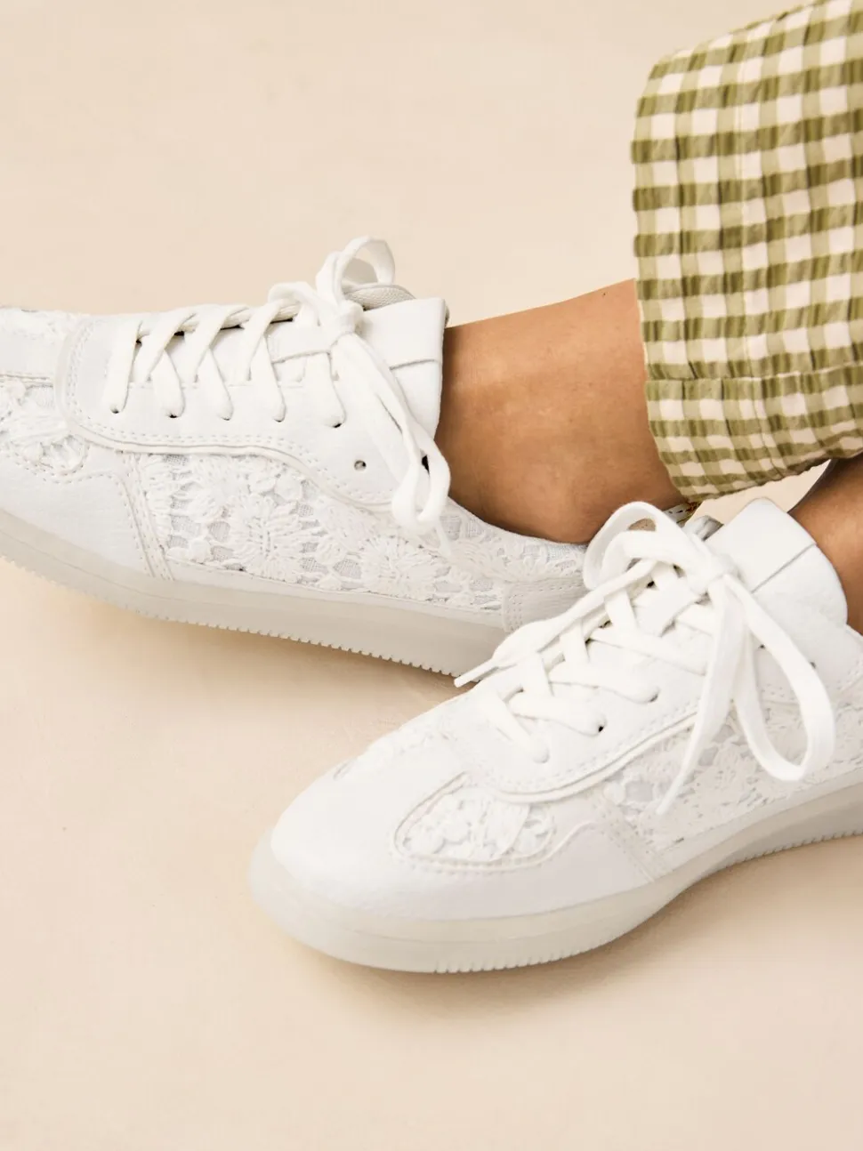 Naturel Broderie - Sneaker met veters
