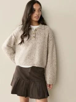 Naturel Gemêleerd - Boucle Long Sleeve Polo Jumper