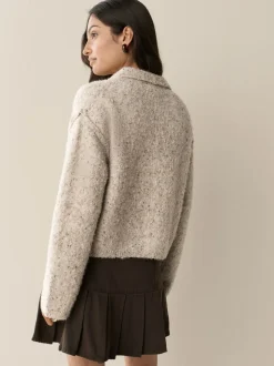 Naturel Gemêleerd - Boucle Long Sleeve Polo Jumper