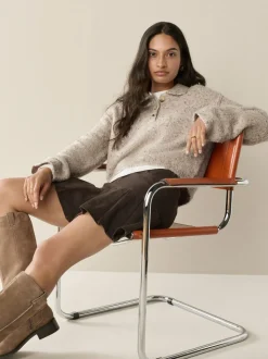 Naturel Gemêleerd - Boucle Long Sleeve Polo Jumper