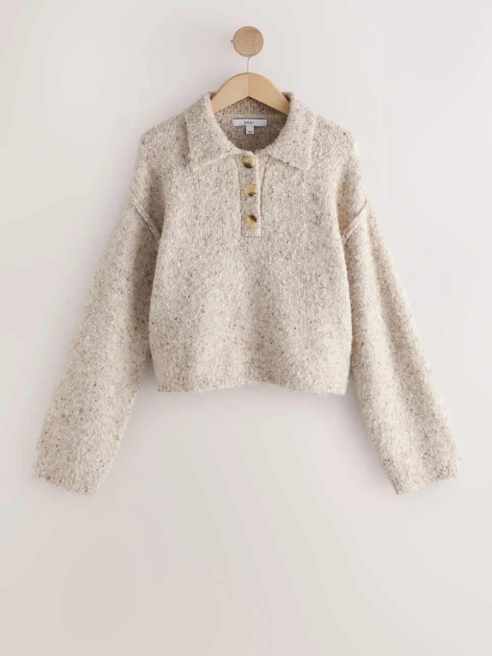 Naturel Gemêleerd - Boucle Long Sleeve Polo Jumper