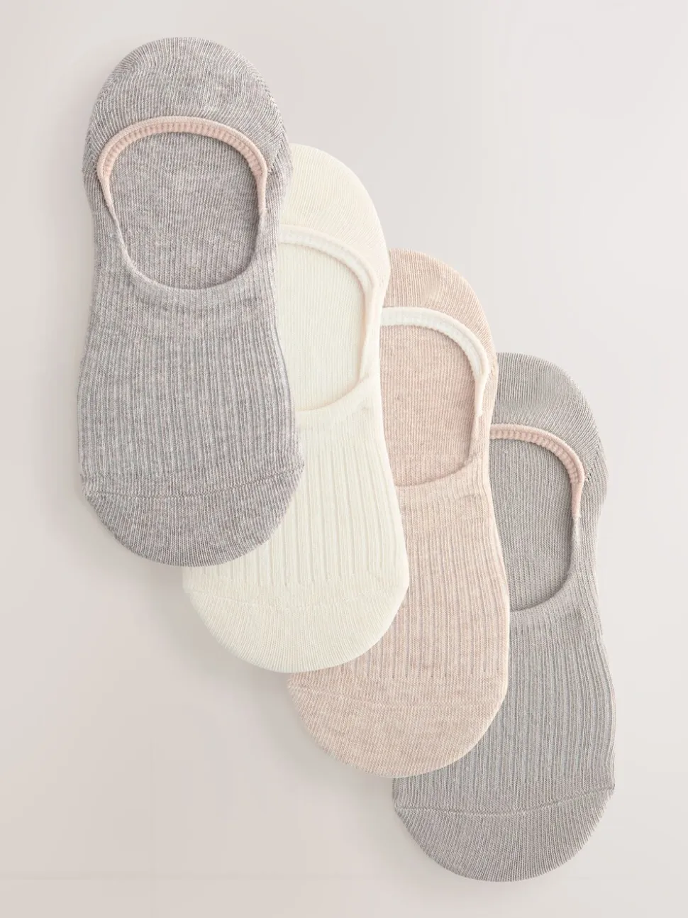 Naturel geribbeld - 4 Paar footsies