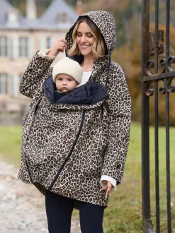 Naturel met luipaardprint - Seraphine 3-In-1 Maternity & Babywearing Raincoat