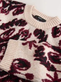 Naturel/Bordeauxrood - Statement trui met Paisley en ronde hals