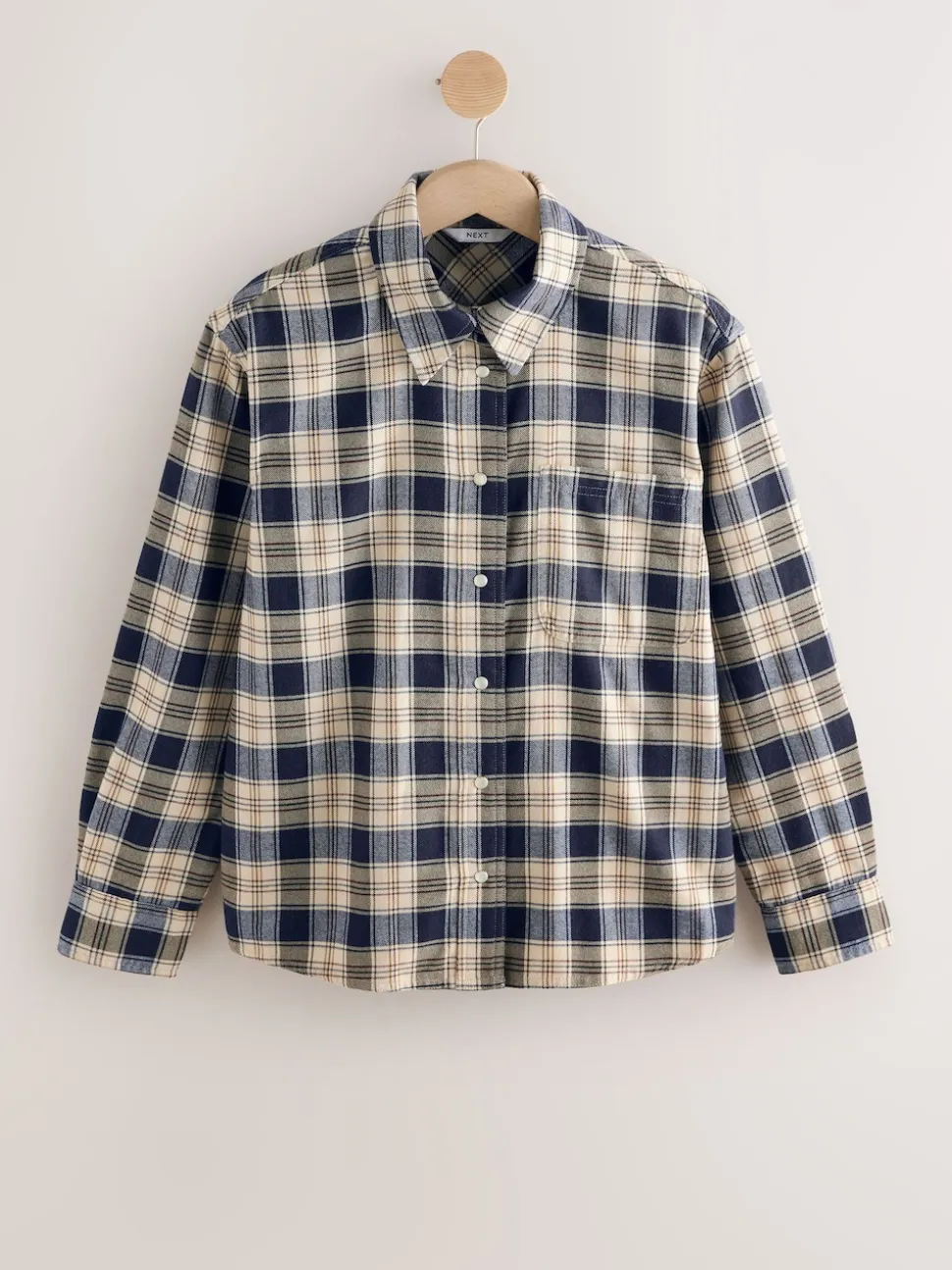 Naturel/Marineblauw Ruit - Overhemd met lange mouwen