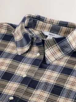 Naturel/Marineblauw Ruit - Overhemd met lange mouwen