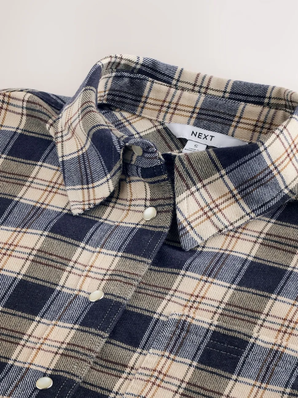 Naturel/Marineblauw Ruit - Overhemd met lange mouwen