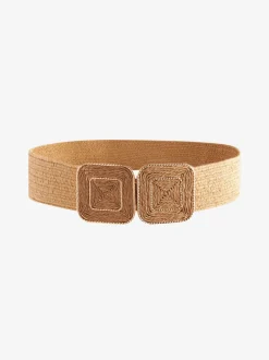 Natuurlijk - Brede riem met raffia-effect en vierkante gesp