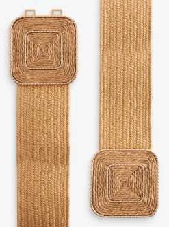 Natuurlijk - Brede riem met raffia-effect en vierkante gesp