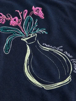 Navy Blue Floral Embellished - Superzachte trui met ronde hals en lange mouwen