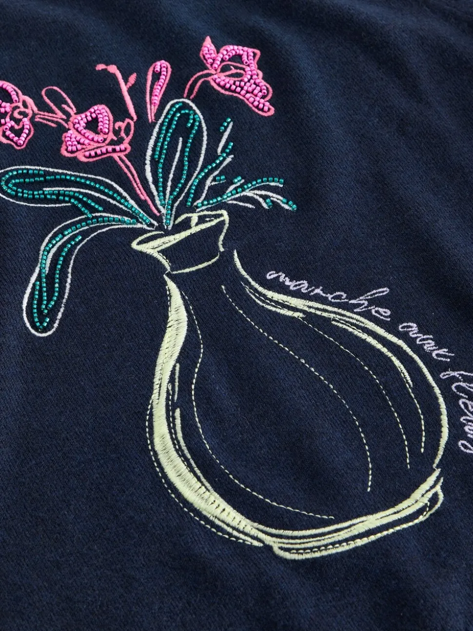 Navy Blue Floral Embellished - Superzachte trui met ronde hals en lange mouwen