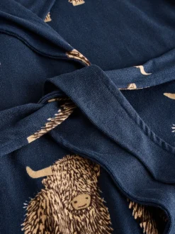 Navy Hamish The Highland Cow - Cosy Lightweight Dressing Gown