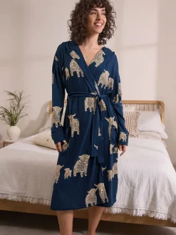 Navy Hamish The Highland Cow - Cosy Lightweight Dressing Gown