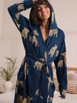 Navy Hamish The Highland Cow - Cosy Lightweight Dressing Gown
