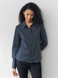 Navy Stripe/Burgundy Stripe - Fitted Stretch Essential Long Sleeve Shirts 2 Pack