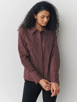 Navy Stripe/Burgundy Stripe - Fitted Stretch Essential Long Sleeve Shirts 2 Pack