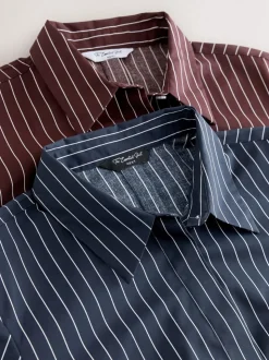 Navy Stripe/Burgundy Stripe - Fitted Stretch Essential Long Sleeve Shirts 2 Pack