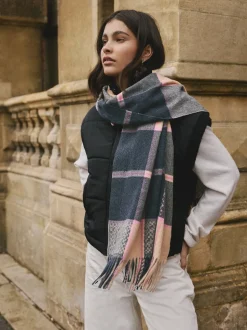 Navy Texture Check - Halfzware sjaal