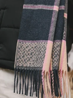 Navy Texture Check - Halfzware sjaal