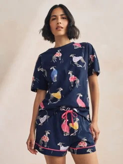 Navy Whippet - Set van 100% katoenen shortpyjama