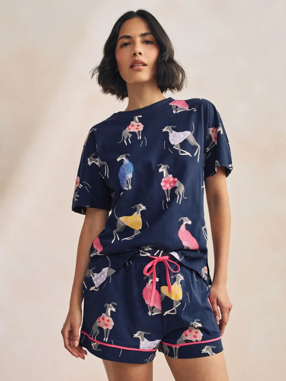 Navy Whippet - Set van 100% katoenen shortpyjama