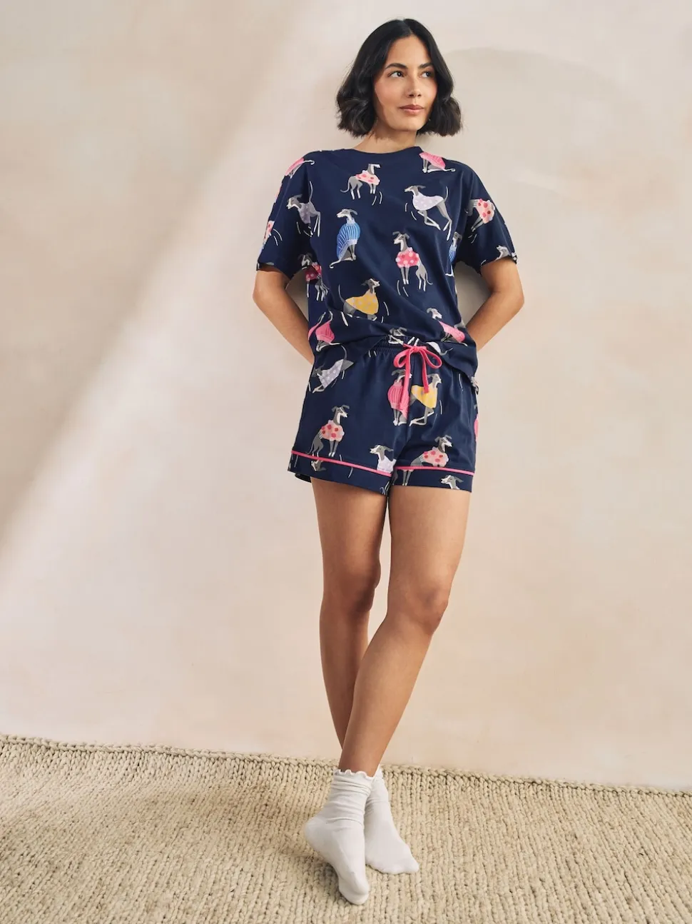 Navy Whippet - Set van 100% katoenen shortpyjama