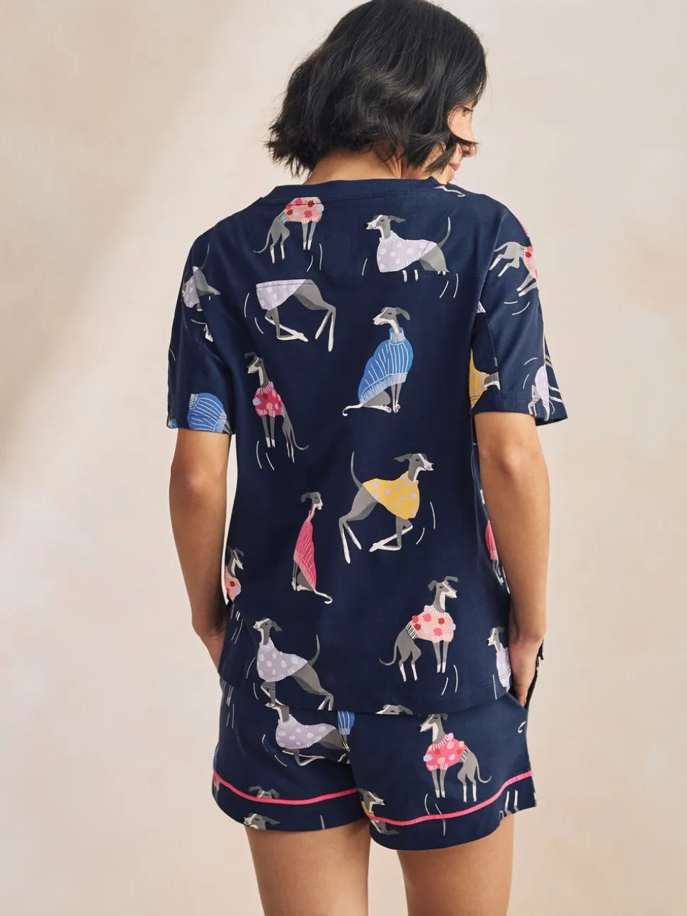 Navy Whippet - Set van 100% katoenen shortpyjama