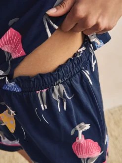 Navy Whippet - Set van 100% katoenen shortpyjama