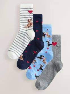 Navy/Grey Dog Heart - Set van 4 paar enkelsokken