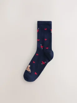 Navy/Grey Dog Heart - Set van 4 paar enkelsokken
