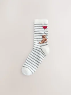 Navy/Grey Dog Heart - Set van 4 paar enkelsokken