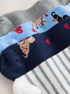 Navy/Grey Dog Heart - Set van 4 paar enkelsokken