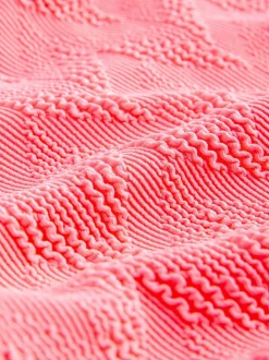 Neon koraalroze met textuur - Buikbedekkend badpak met ruime ronde hals