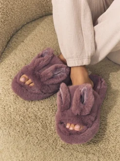 Nertsgrijs/bruin - Bunny Faux Fur Slider Slippers