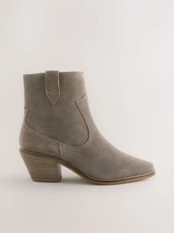Nertsgrijs/bruin - Cowboy Block Heel Ankle Boots