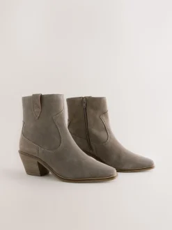 Nertsgrijs/bruin - Cowboy Block Heel Ankle Boots