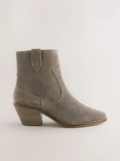 Nertsgrijs/bruin - Cowboy Block Heel Ankle Boots