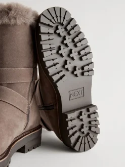 Nertsgrijs/bruin - Faux Fur Double Buckle Ankle Boots