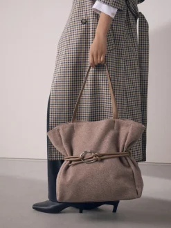 Nertsgrijs/bruin - Felt Belted Shoulder Bag