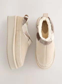 Nertsgrijs/bruin - Forever Comfort® Leather Fur Lined Cosy Platform Shoes