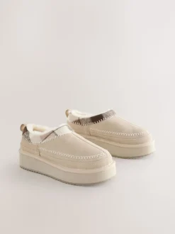Nertsgrijs/bruin - Forever Comfort® Leather Fur Lined Cosy Platform Shoes