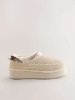 Nertsgrijs/bruin - Forever Comfort® Leather Fur Lined Cosy Platform Shoes