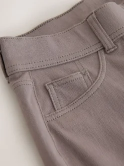 Nertsgrijs/bruin - Jersey denim broek met wijde pijpen