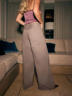 Nertsgrijs/bruin - Palazzo-jeans met hoge taille en wijde pijpen